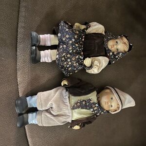 Charming Porcelain Doll Pair with Floral Outfits